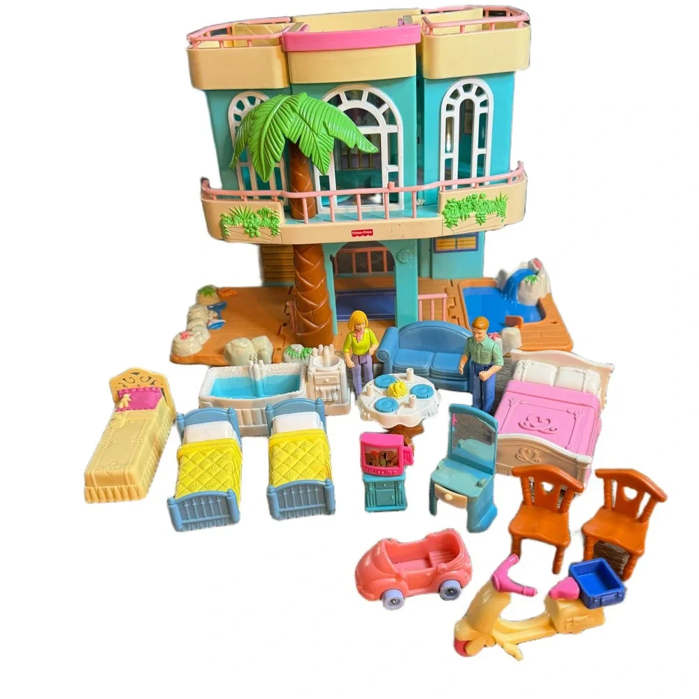 Fisher-Price Loving Family Beach House Vintage Playset with Furniture & Figures